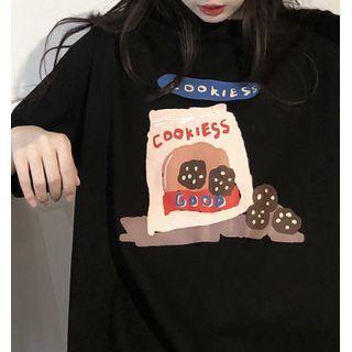 Elbow-sleeve Cookies Print T-shirt