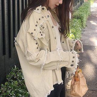 Studded Fray Hem Denim Jacket