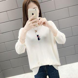 Cat Embroidered Knit Top
