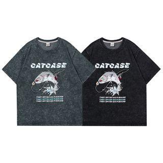 Lettering Fish Print T-shirt