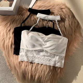 Cross Charm Halter Lace Trim Camisole Top