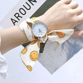 Smiley Print Scarf Band Wrist Watch