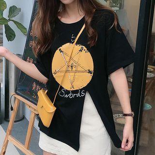 Short-sleeve Star Print Slit T-shirt