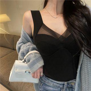 V-neck Plain Mesh Tank Top