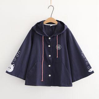 Cat Embroidered Hooded Cape Jacket