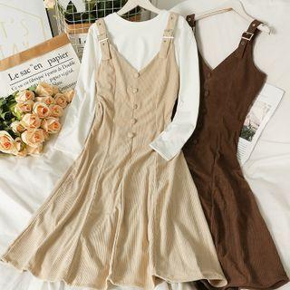 Corduroy Buckle-strap Sleeveless Midi Dress