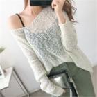 V-neck Sheer Nubby-knit Sweater