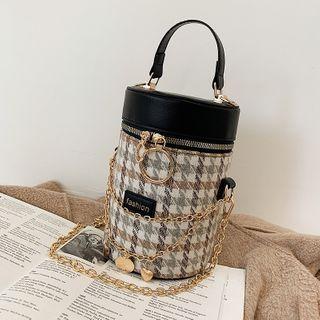 Top Handle Chain Houndstooth Bucket Bag
