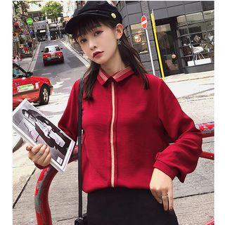 Contrast Trim Shirt Maroon - One Size