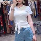Tie-hem Irregular Cropped T-shirt
