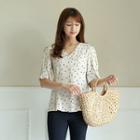 Pleated Dotted Linen Blend Blouse