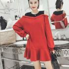 Open Shoulder Mock Two-piece Long-sleeve Dress