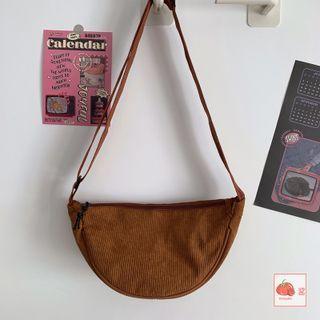 Plain Corduroy Zip Crossbody Bag