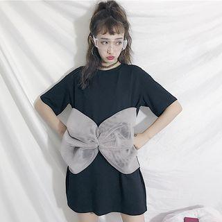Short-sleeve Bow Accent Mini T-shirt Dress