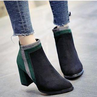 Chunky-heel Color Block Almond-toe Ankle Boots