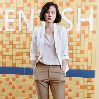 Contrasy Trim 3/4-sleeve Blazer