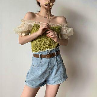 Off-shoulder Sheer Sleeve Blouse