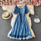 Puff Sleeve Frill-trim Chiffon Dress