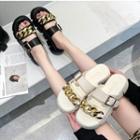 Platform Chain-accent Slide Sandals