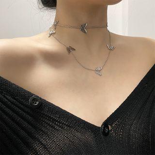Stainless Steel Butterfly Layered Choker Necklace