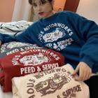Printed Crewneck Pullover / Frayed Long-sleeve T-shirt