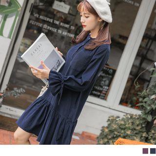 Ruffled Hem Buttoned Corduroy A-line Dress