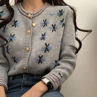 Crochet-flower Knit Cardigan