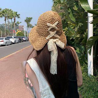 Lace Up Straw Hat Light Coffee - One Size