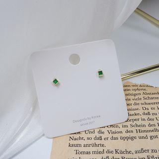 Square Rhinestone Ear Stud 1 Pair - Green - One Size