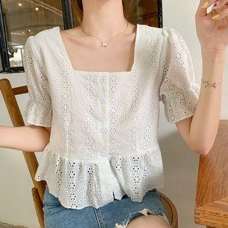 Short-sleeve Square Neck Eyelet Lace Blouse