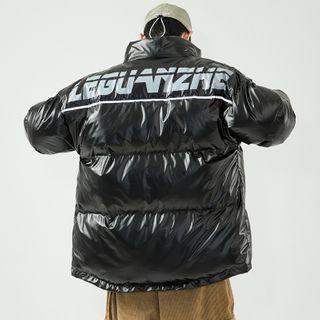 Long-sleeve Letter Printed Glitter Padded Coat