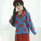 Sailor-collar Strawberry Cardigan Blue - One Size