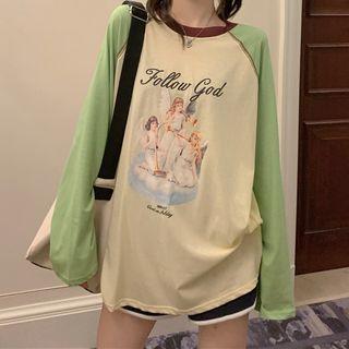Long-sleeve Angel Print Raglan T-shirt