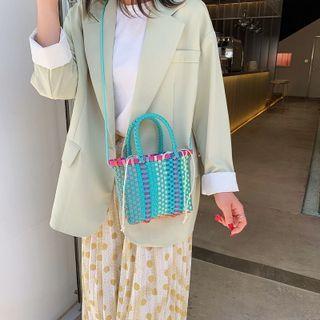 Woven Crossbody Bucket Bag Green - One Size