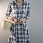 Plaid 3/4-sleeve Maxi Shirtdress