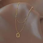 Hollow Rectangle Layered Necklace Gold - One Size
