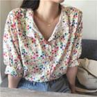 Floral Short-sleeve Blouse As Figure - One Size