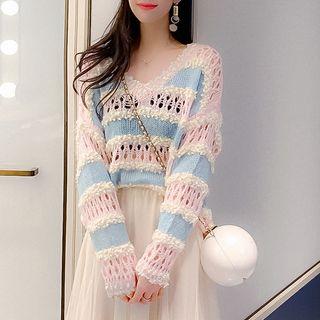 Pointelle Color Block Sweater