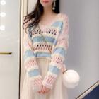 Pointelle Color Block Sweater