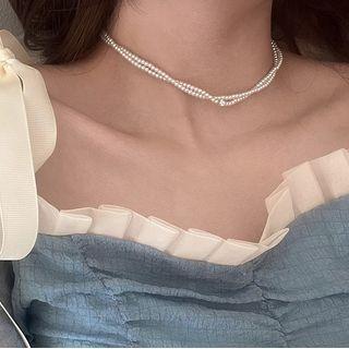 Faux Pearl Layered Choker Pearl White - One Size