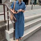 Pocket Detail Denim Midi Shirt Dress Denim Blue - One Size