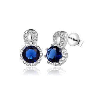 Fashion Brilliant Geometric Round Blue Cubic Zircon Stud Earrings Silver - One Size