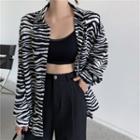 Zebra Print Long-sleeve Blouse Zebra - Black & White - One Size
