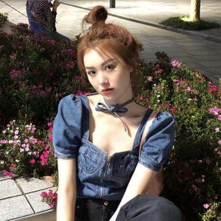 Short-sleeve Cropped Denim Top