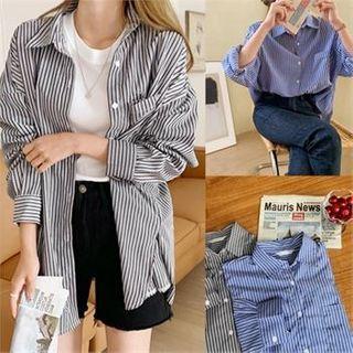 Pocket-detail Striped Loose-fit Shirt