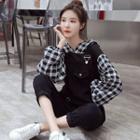 Plaid Panel Hoodie / Straight-cut Jumper Jeans / Set