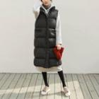 Long Zip-up Puffer Vest Black - One Size
