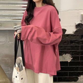 Side-slit Oversized Long-sleeve T-shirt