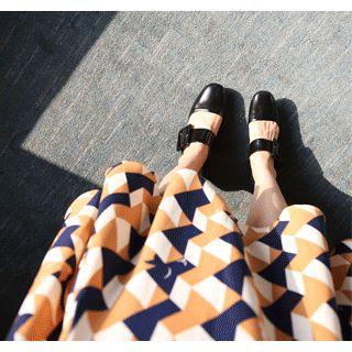 Pattern Ruffle-hem Dress