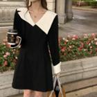 Asymmetrical Contrast Collar Mini A-line Dress